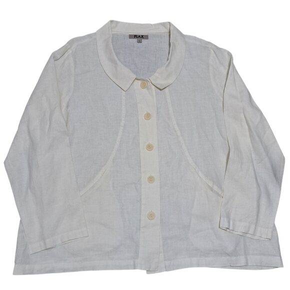 Flax Linen Azalea Carper Lightweight Jacket Minimalist Button Down Cream Large - Picture 1 of 16